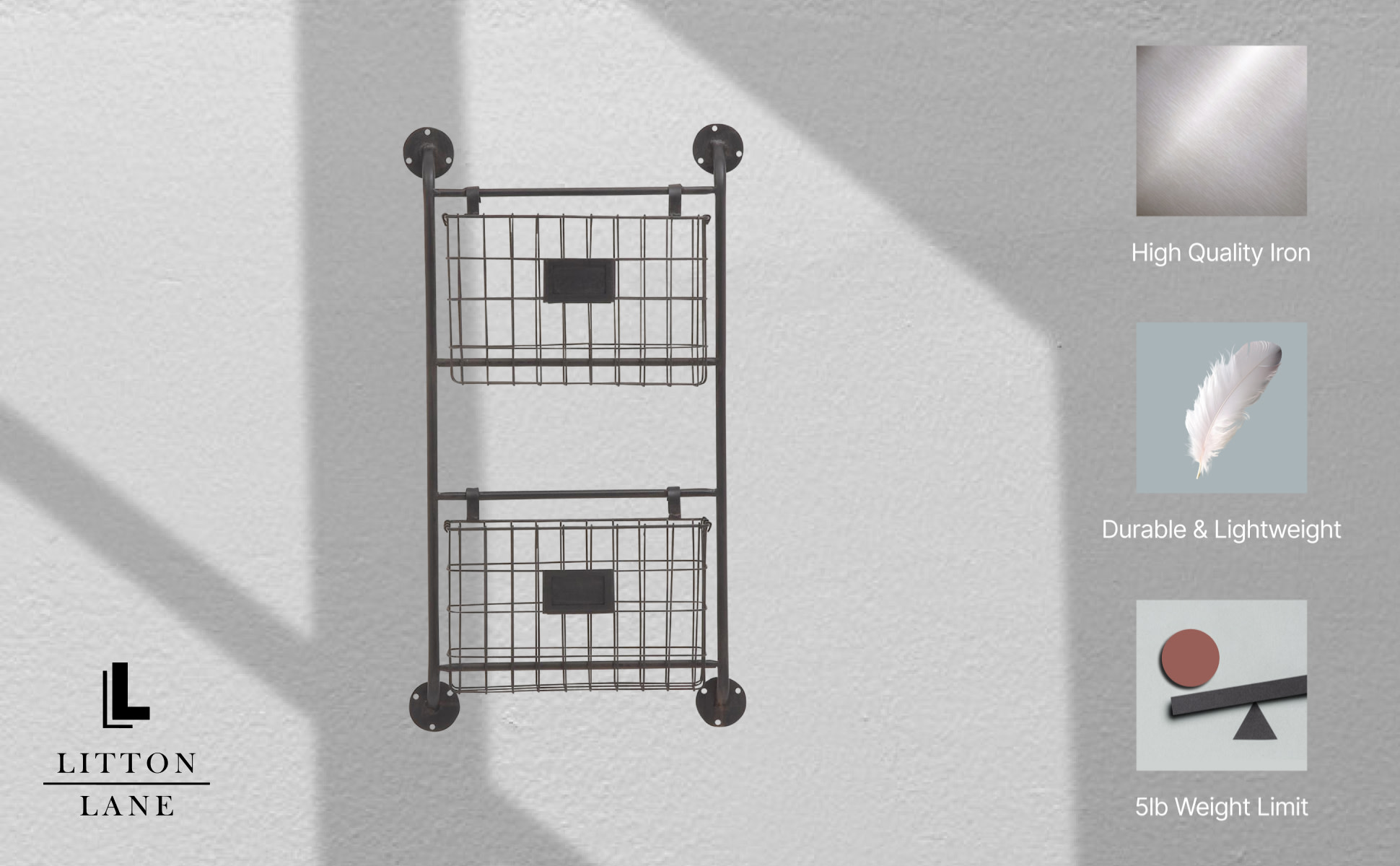 Litton Lane Black Wall Mounted Magazine Rack Holder with Suspended