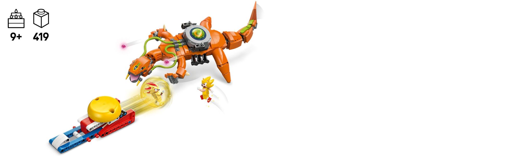 Help Super Shadow and Super Sonic battle the Biolizard and defend the Space Colony ARK with a speed sphere launcher toy.