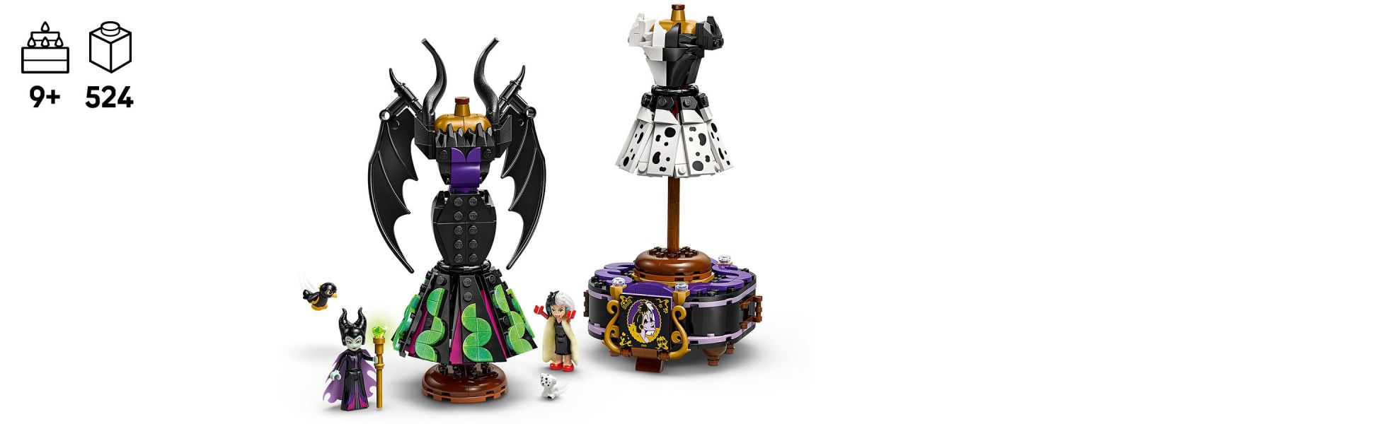 Kids can build 2 iconic Disney dresses, show their favorite and create stories around them with the characters and their pets.