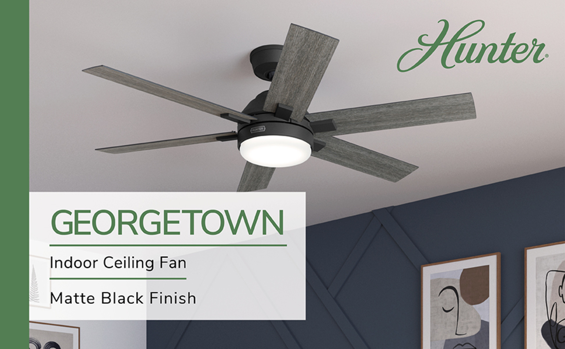 Hunter - Georgetown Indoor Ceiling Fan With Light, Remote, 52-inch
