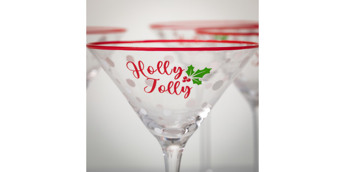 Christmas Holly Martini Glasses, Christmas Martini Glasses