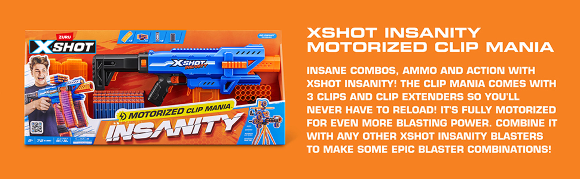 XSHOT Insanity Motorized Clip Mania (72 Darts) Outdoor Foam