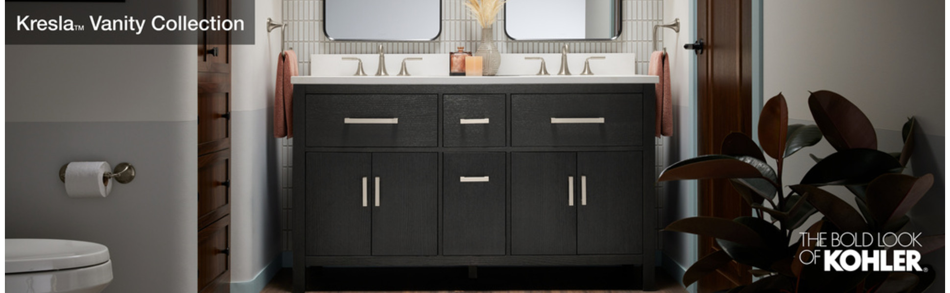 KOHLER Kresla 72.99in. Double Sink Freestanding Atmos Grey Bath Vanity with White Quartz Top Assembled