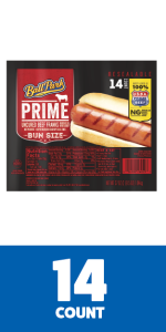 Ball Park Bun Size Prime Uncured Beef Hot Dogs, Resealable Package