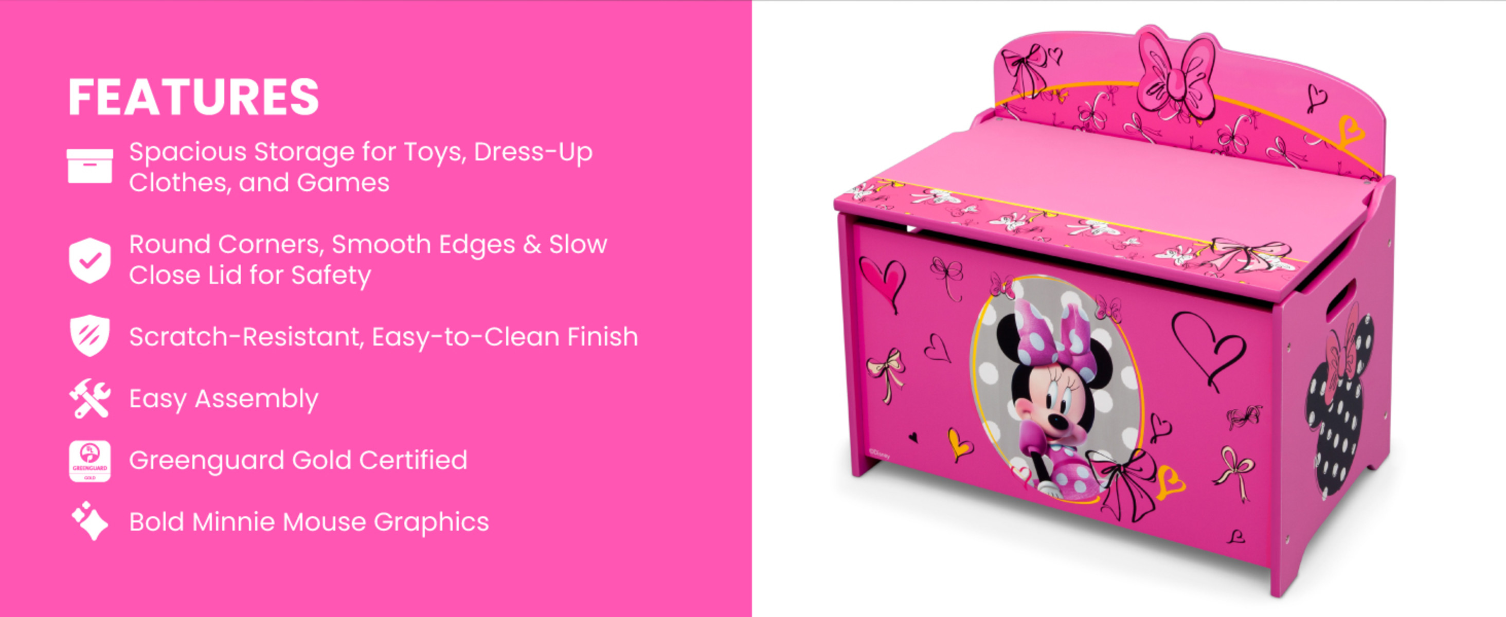 Disney Minnie Mouse Deluxe Wood Toy Box by Delta Children