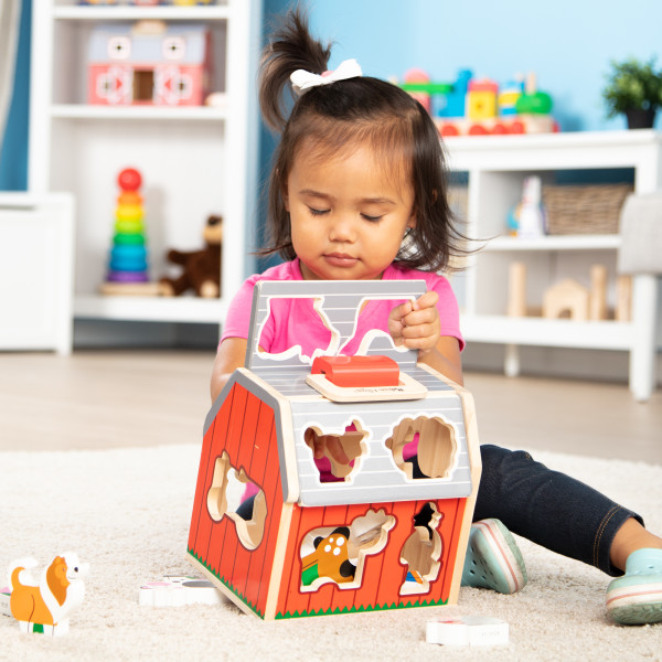 Melissa & Doug Wooden Take-Along Sorting Barn Toy with Flip