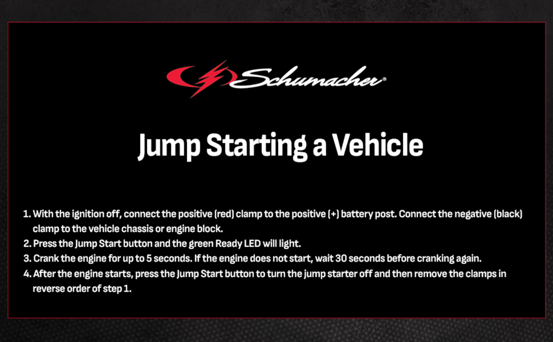 Schumacher Rechargeable Lithium Jump Starter: 2500 Peak Amps, Includes Power  Bank, Flashlight SL1596 - Advance Auto Parts