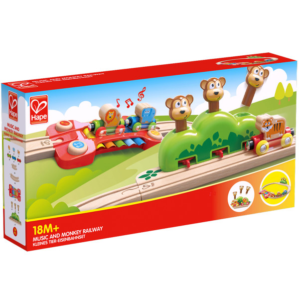 Hape: Music & Monkeys Railway - 19 pc Wooden Train Set