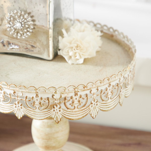 Litton Lane White Decorative Cake Stand with Lace Inspired Edge 68766 - The  Home Depot