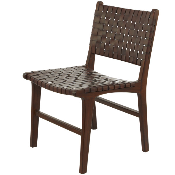 Litton Lane Brown Handmade Woven Leather Dining Chair with