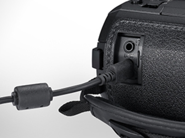 Showcasing the USB-C port on the camcorder