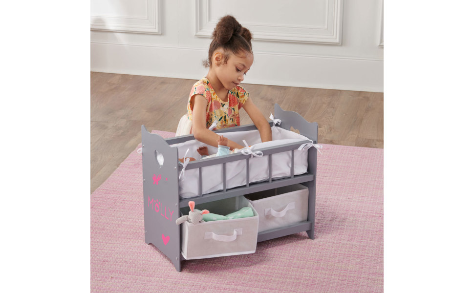 Badger Basket Doll Crib with Storage Baskets and Stick-on Decals for 20  inch Dolls - Gray 