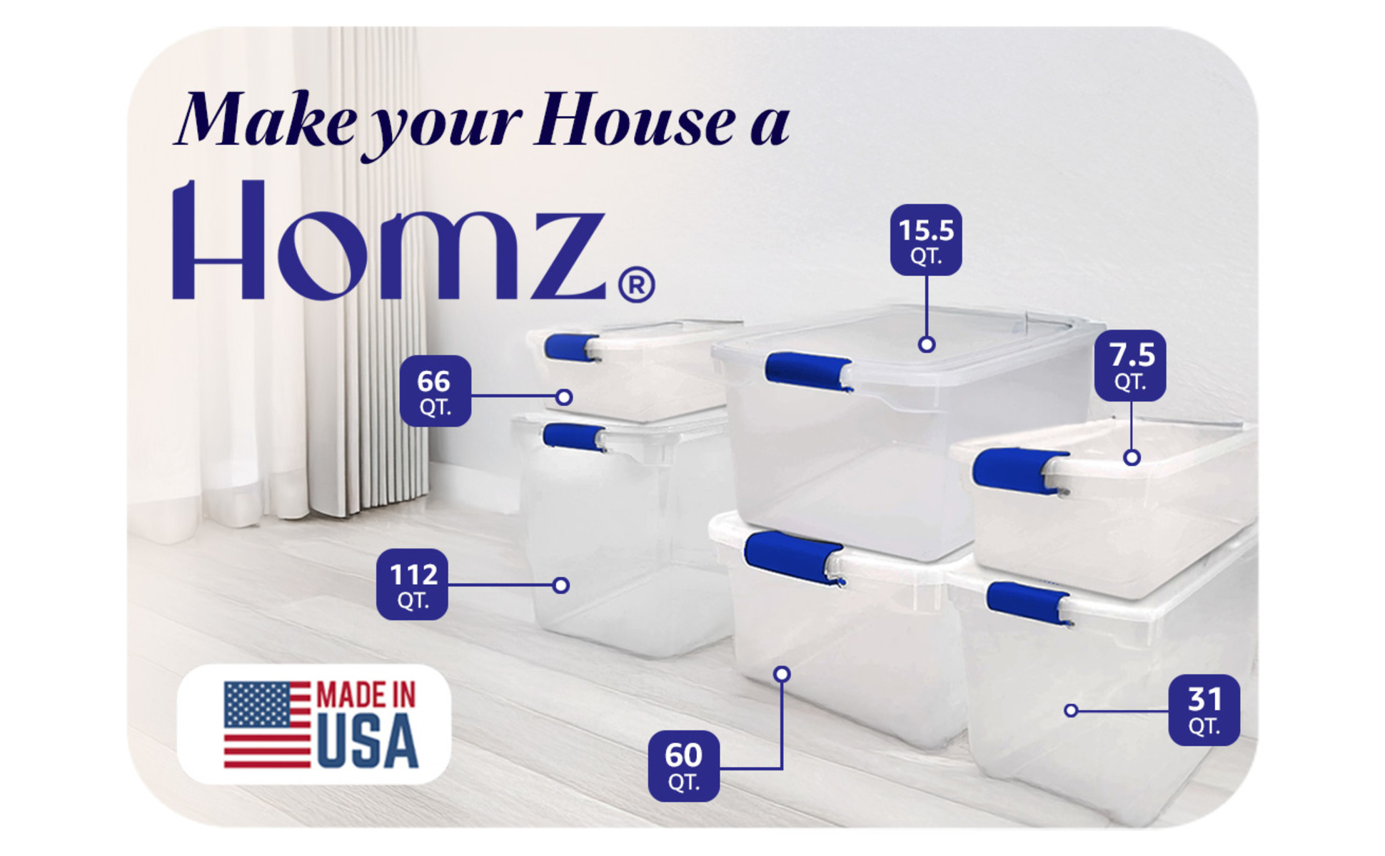 Homz 15.5 Qt Plastic Stackable Storage Bins, Clear Box for