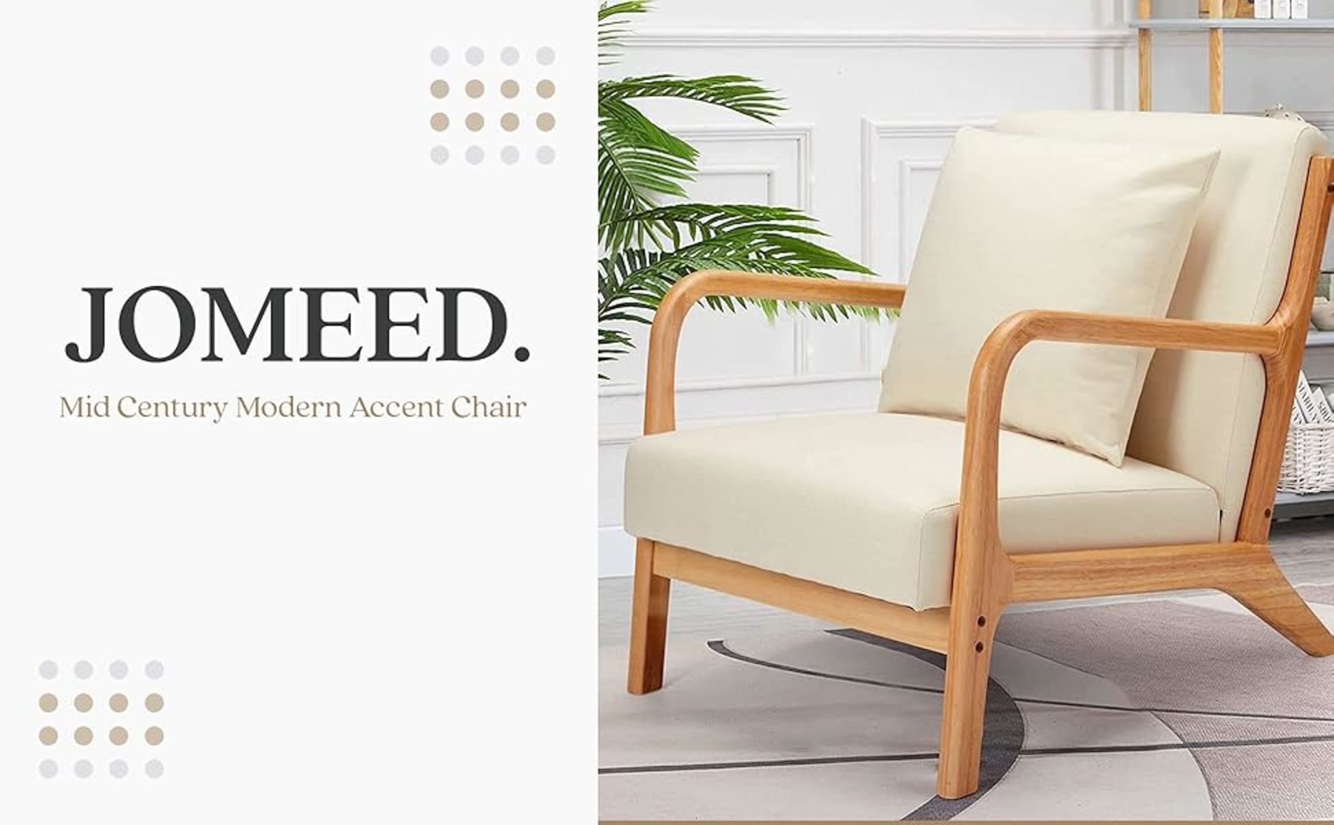Jomeed Oak Wood Frame Lounge Armchair - Mid Century Modern