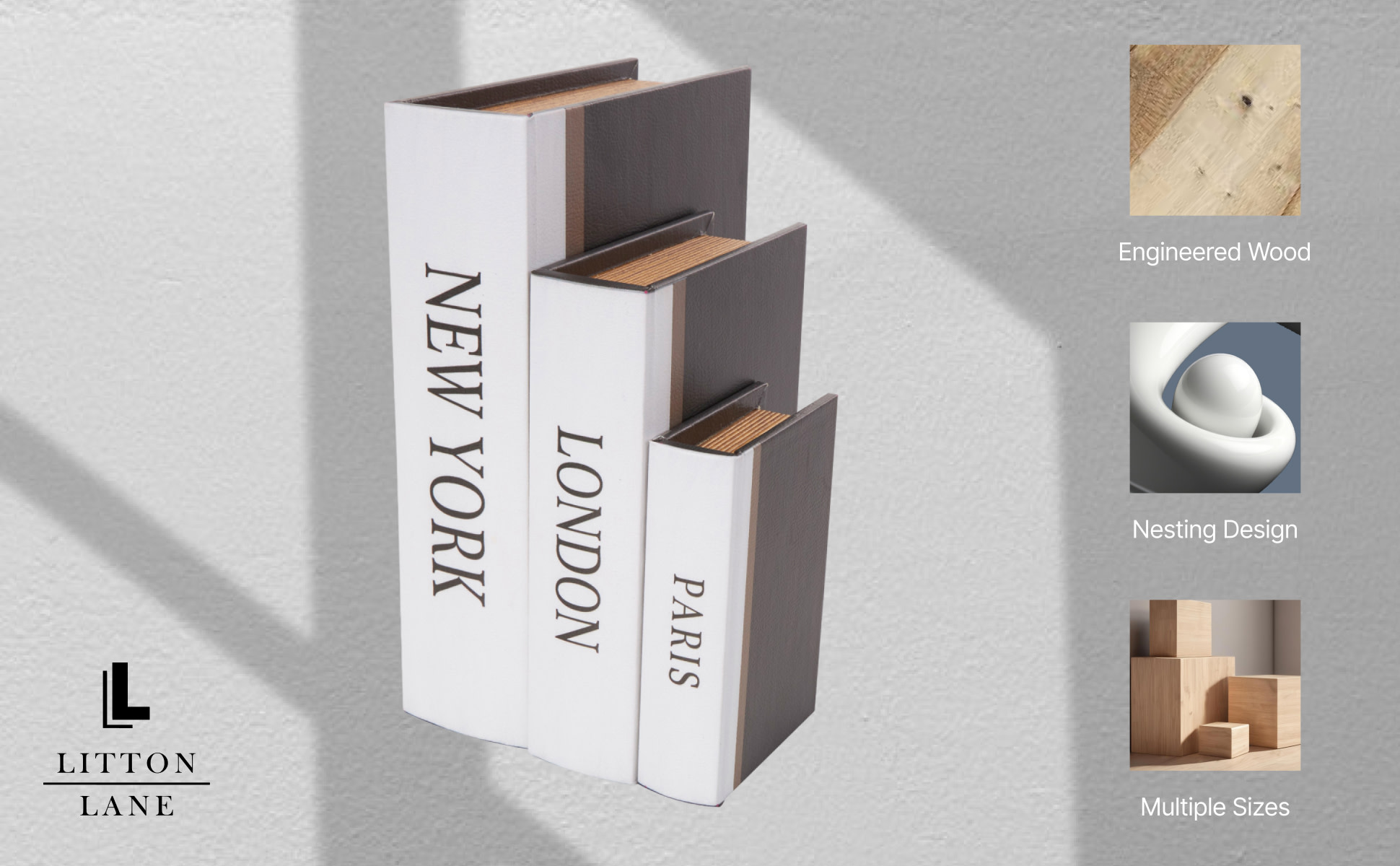 Litton Lane Rectangle Wooden Paris, London, New York Storage Faux 