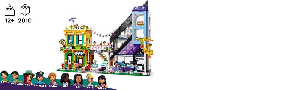 LEGO Friends Downtown Flower and Design Stores 41732 Building Set -  Buildable Toy with Apartment, Shops, House, and Classic Characters, Model  to Customize, Decorate, and Display for Ages 12+ 