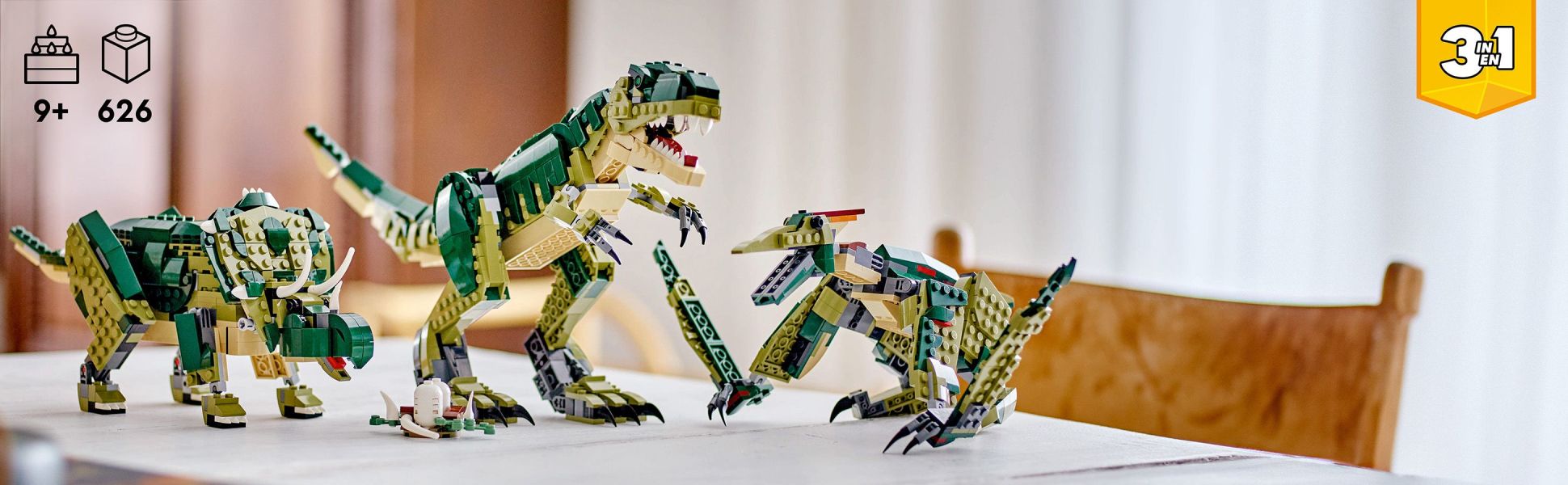 Boys and girls aged 9+ can enjoy a fun build before playing out exciting stories with 3 posable LEGO® dinosaur toys.