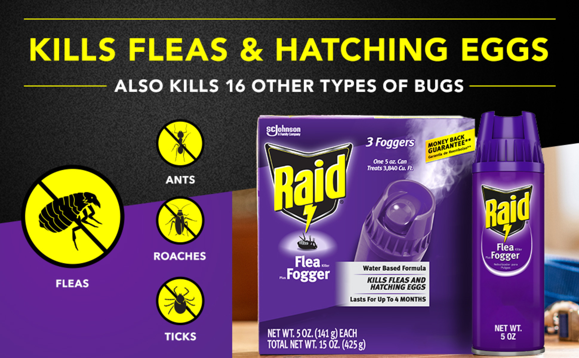 Raid Flea Killer Plus Fogger Room Treatment Flea Bomb Kills up to 4 Months 15 oz 3 Piece Walmart