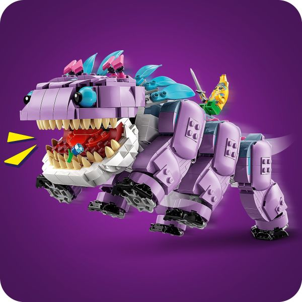 Features movable legs, an opening mouth and a rotating tail.