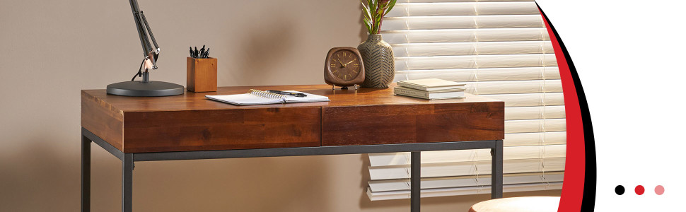 Noble House 44 in. Rectangular Dark Oak 2 Drawer Computer Desk with ...