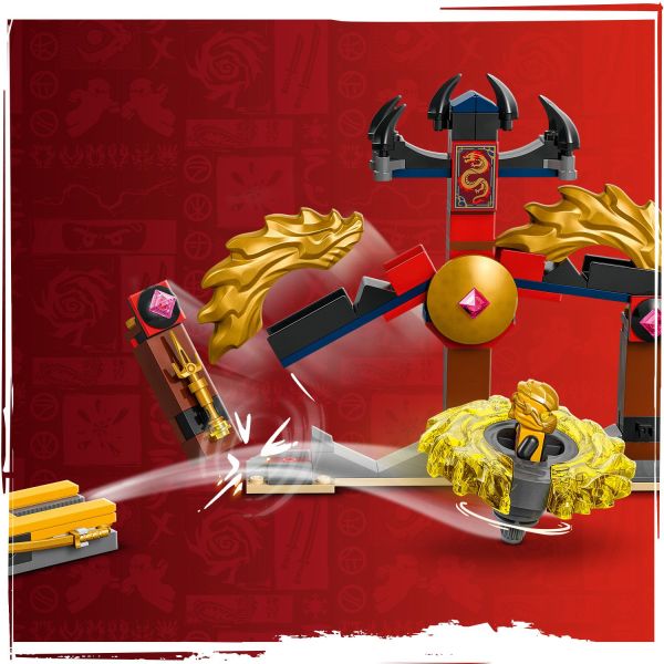 Temple collapses when hit by a spinner toy.