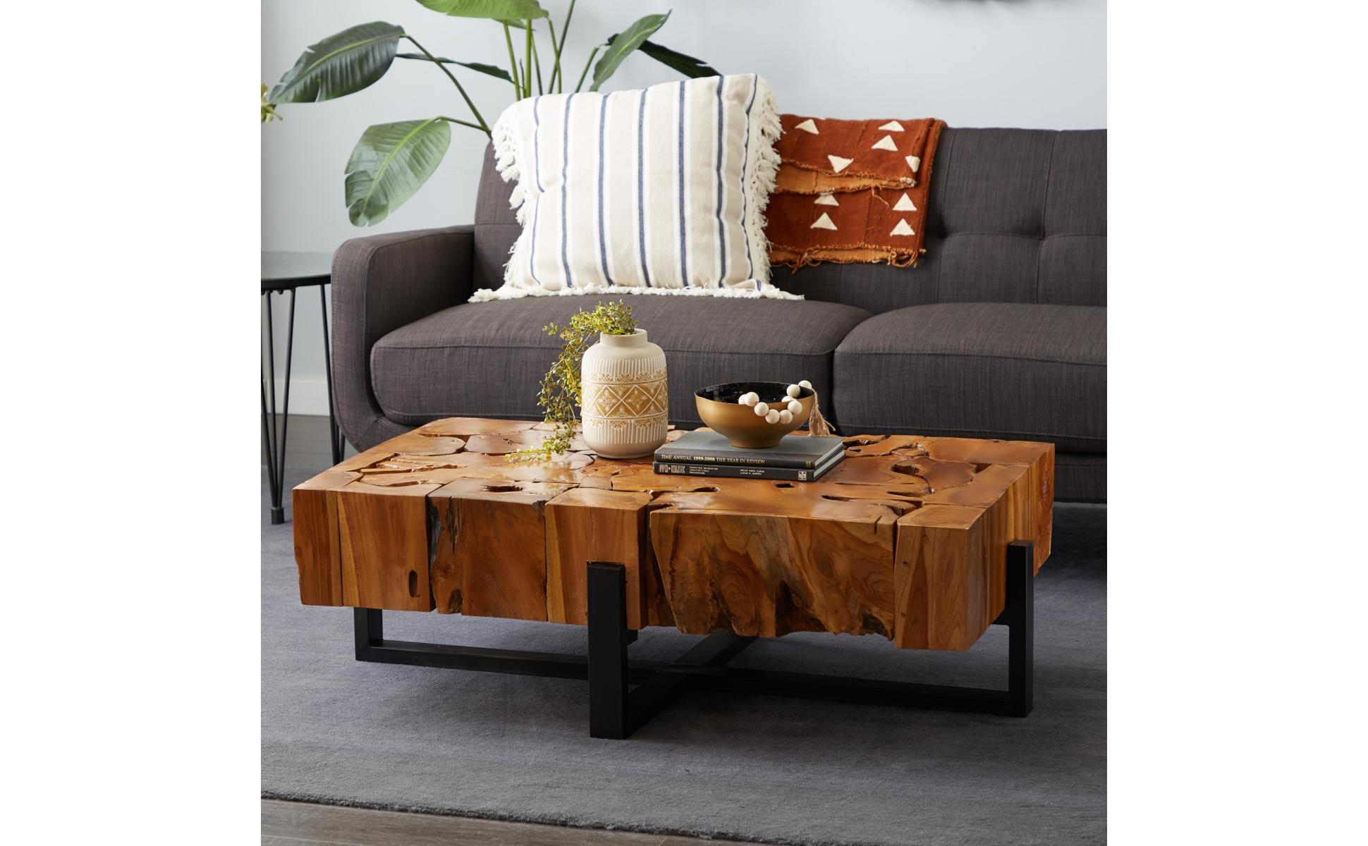 Litton Lane 46 in. Brown Medium Rectangle Teak Wood Handmade Litton Lane 46 in. Brown Medium Rectangle Teak Wood Handmade