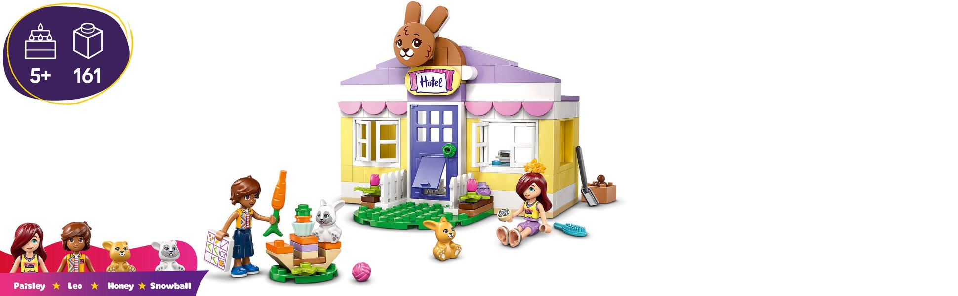 Kids ages 5 years and up can practice their building skills, then have lots of fun creating stories for the bunnies with the accessories.