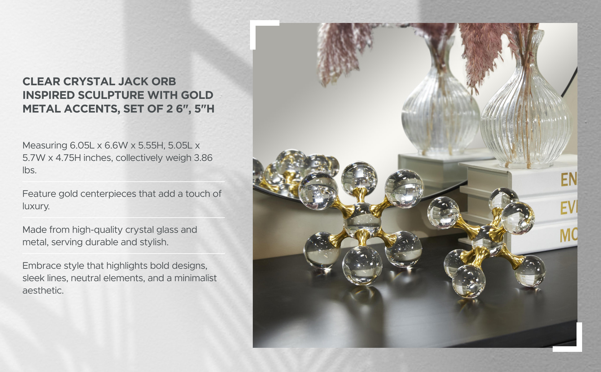 Litton Lane Clear Crystal Orb Inspired Jack Sculpture with Gold