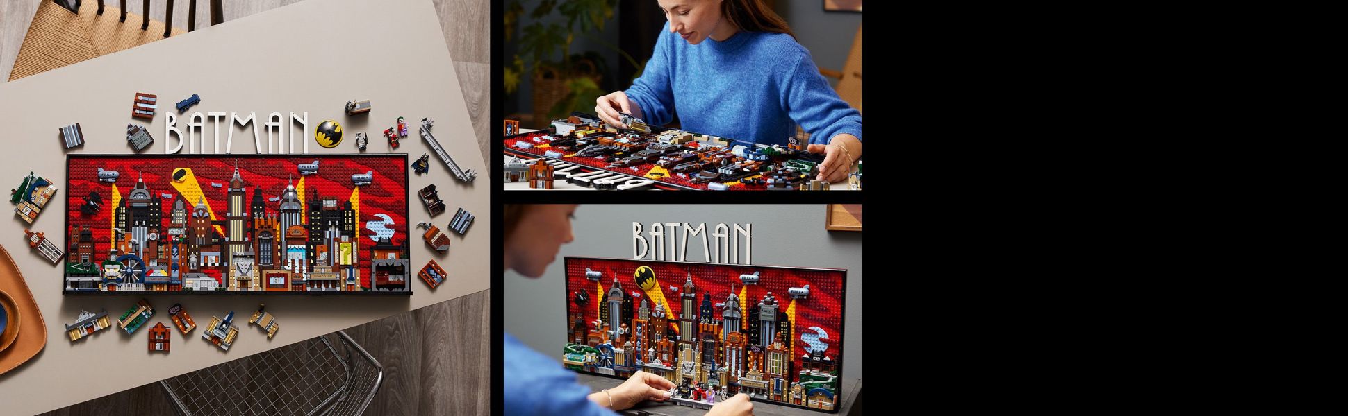 15 removable panels reveal the inside of Wayne Manor, the Batcave and Arkham Asylum and the activities of iconic villains.