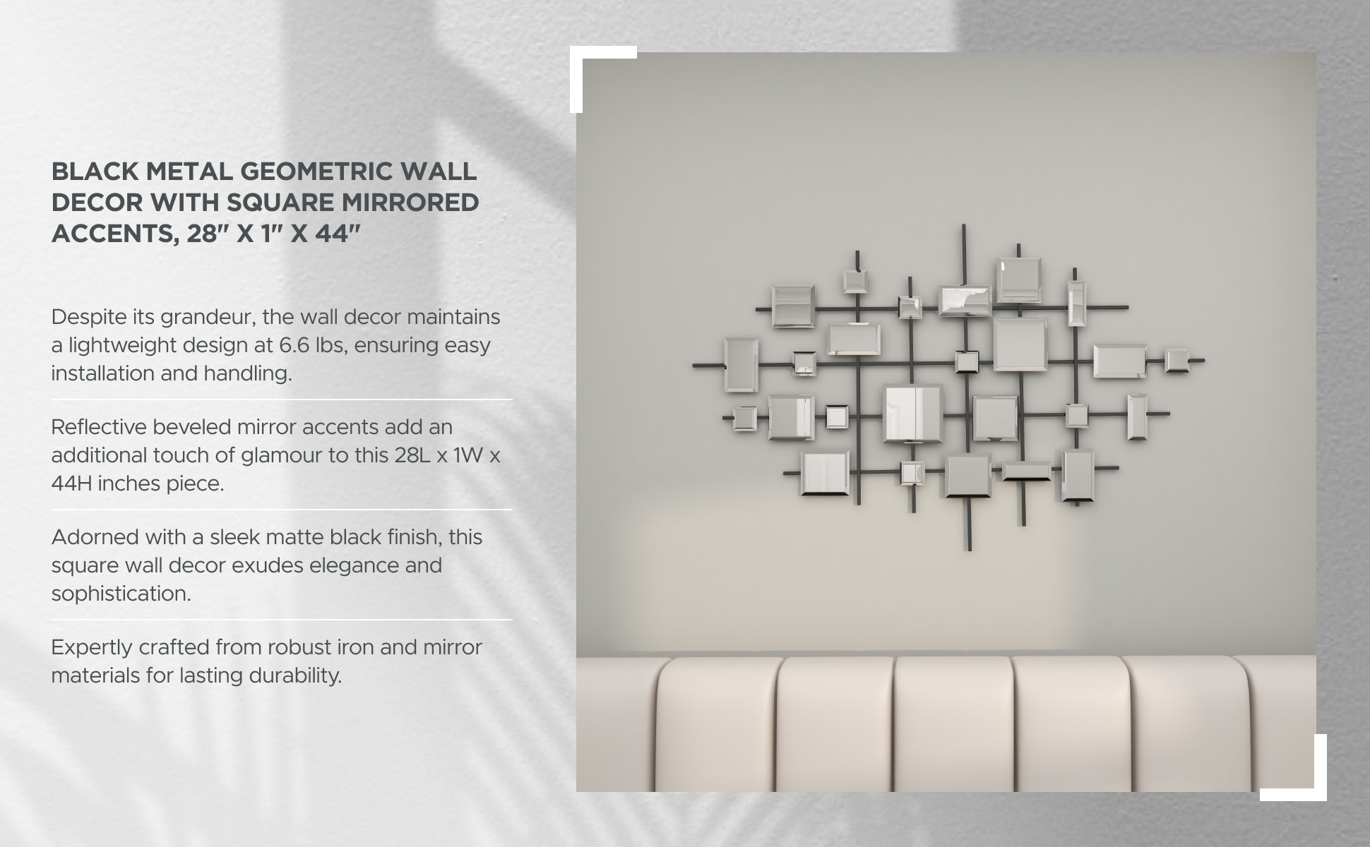 Litton Lane 28 in. x 44 in. Metal Black Geometric Wall Decor