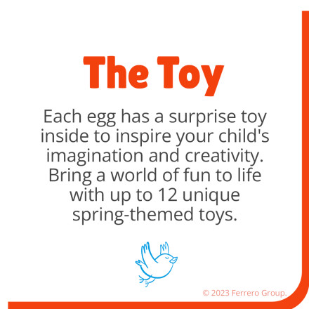 3 seasonal toys. The toy: Each egg has a surprise toy inside to inspire your child's imagination.