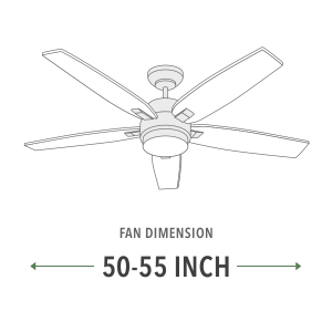 Depicts fan dimensions in inches