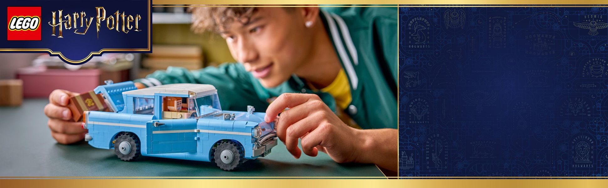 Build, display and play with the most detailed LEGO Harry Potter model yet of the Weasleys’ Flying Ford Anglia .