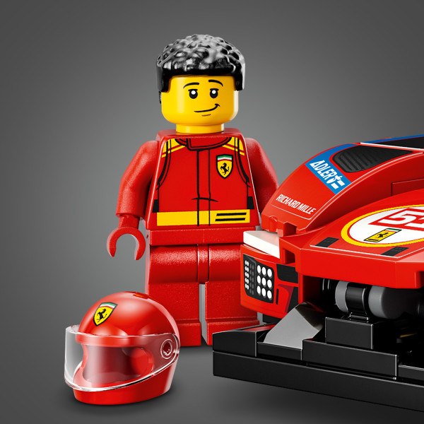 Minifigure wearing the iconic Ferrari outfit and helmet.