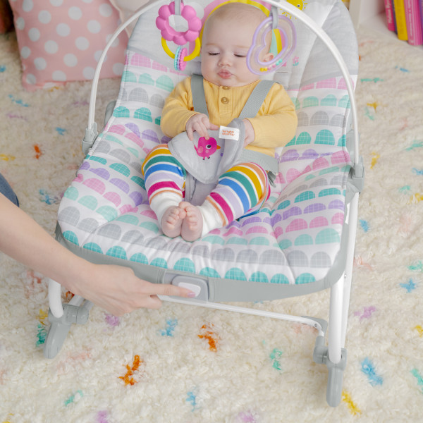 Bright Starts Rosy Rainbow Infant to Toddler Baby Rocker with Vibrations  Newborn Unisex 