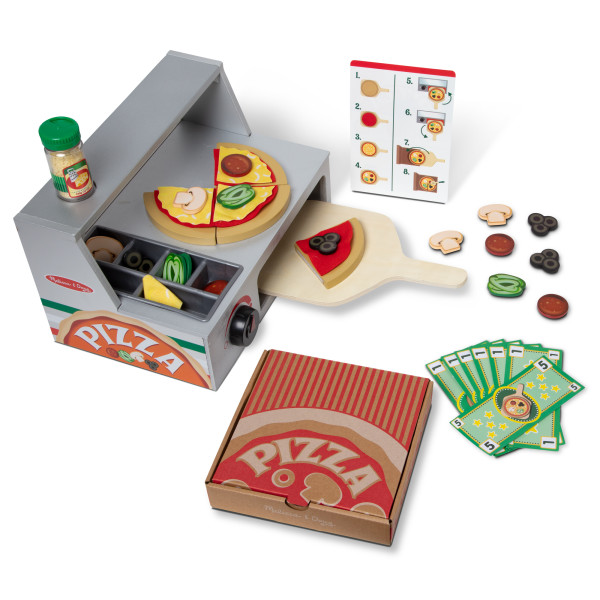 34Pc Wooden Pizza Counter Play Food Set Bake Pretend Toy Oven Kids Serving  Store