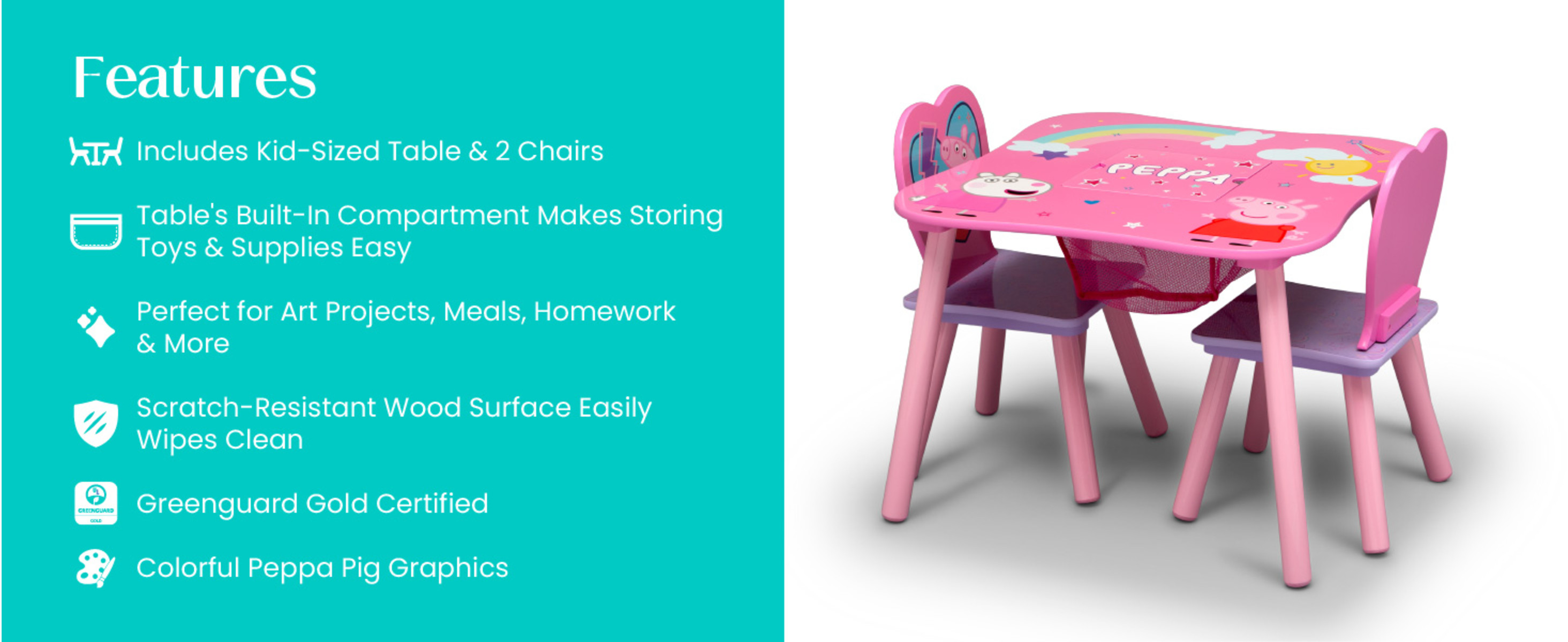 Peppa Pig Table and Chair Set with Storage by Delta Children