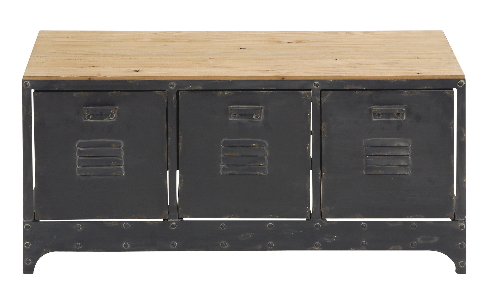 Litton Lane Black Low Profile 3 Drawer Storage Bench with Brown