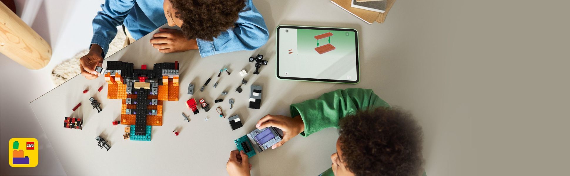 The LEGO Builder app offers a fun and collaborative Build Together experience when constructing this set.
