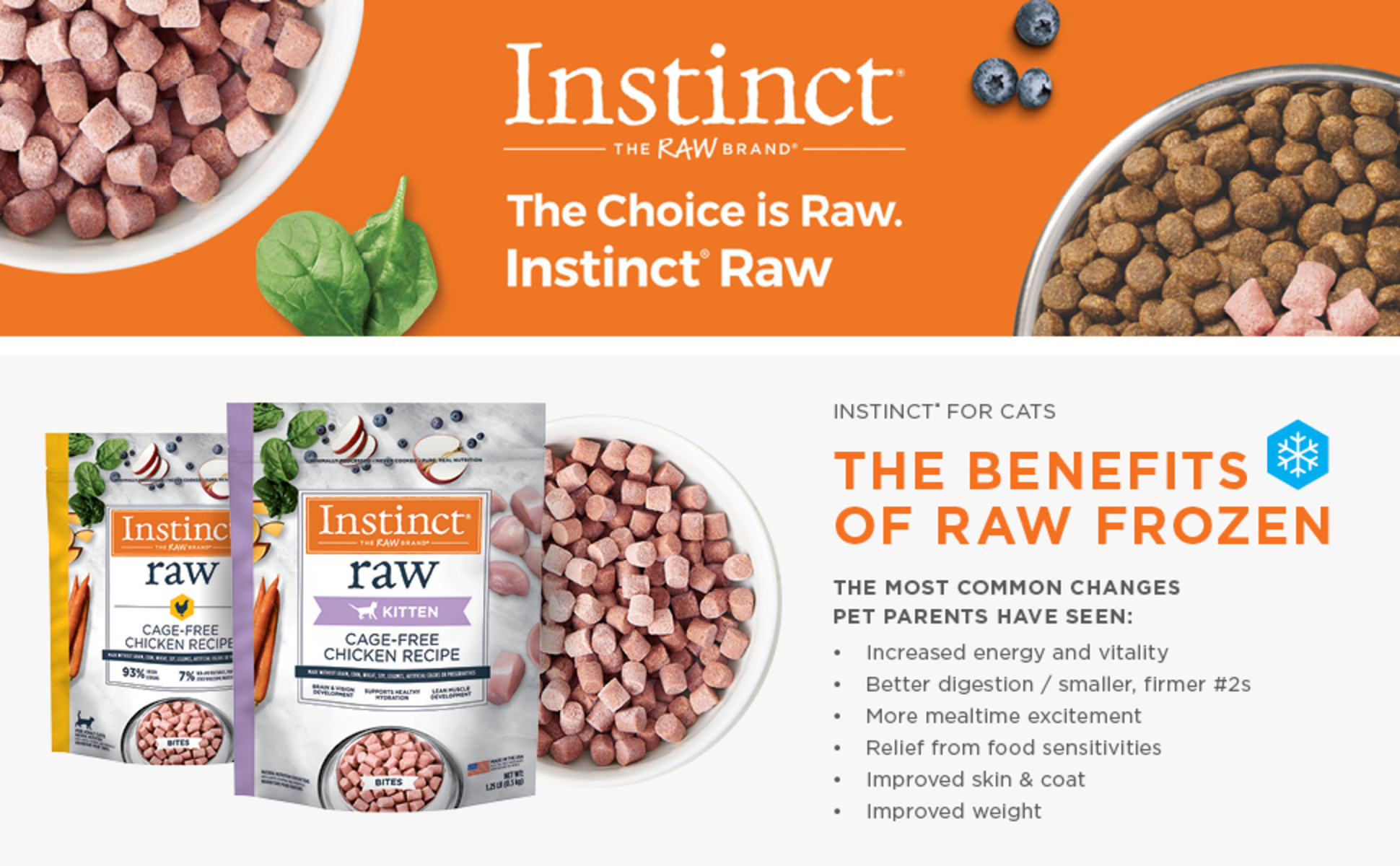 Instinct Frozen Raw Bites Grain Free Cage Free Chicken Recipe Cat Food 1.25 lbs. Petco