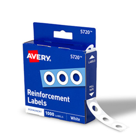 Avery Dispenser Pack Hole Reinforcements, 1/4 Dia, White, 200