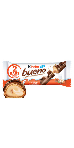 Kinder Bueno White Chocolate Bar with Crispy Wafer and Hazelnut