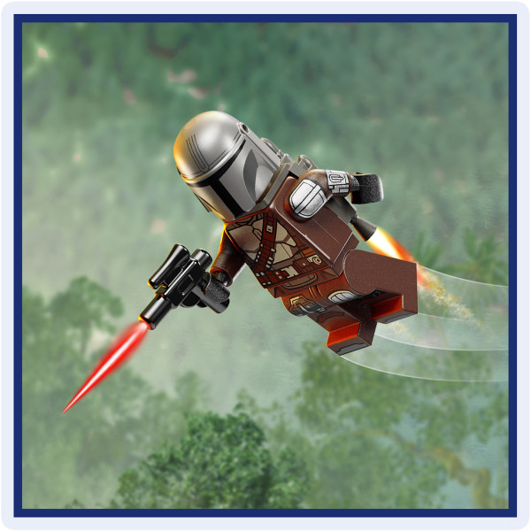Equip Mando with a jetpack and blaster pistol for combat.
