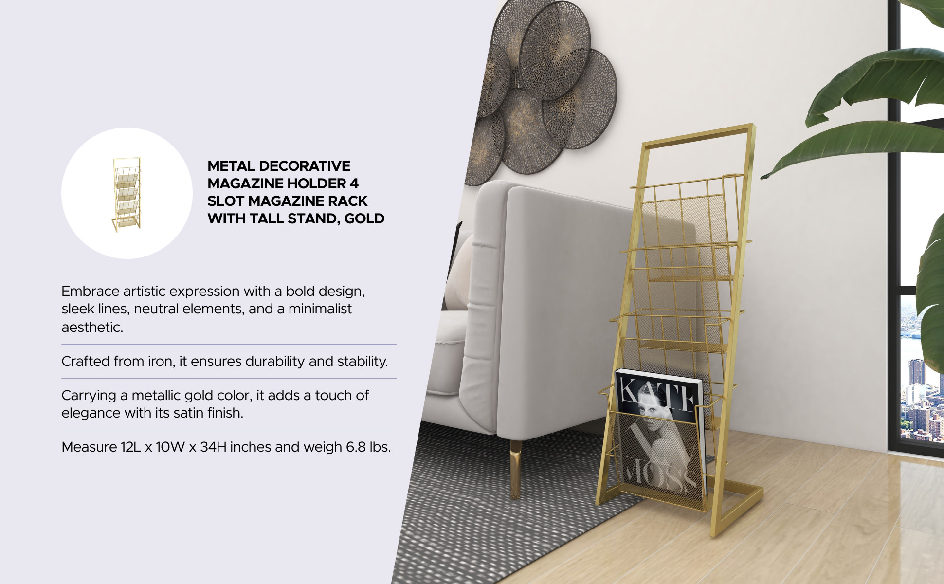 Deco 79 Contemporary Gold Magazine Holder