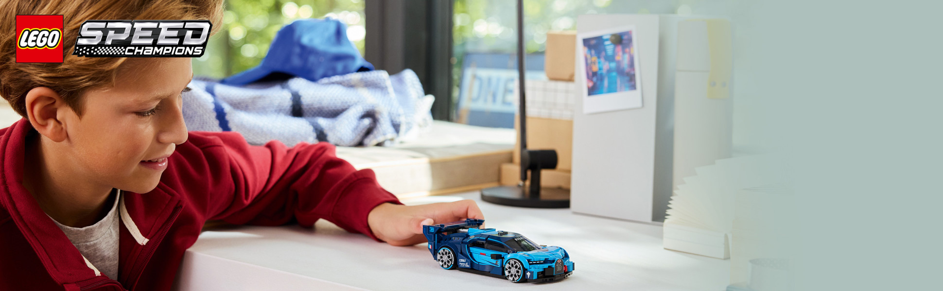 Kids ages 9 and up can build, play with and display this LEGO Speed Champions Bugatti Vision Gran Turismo Hyper Sports Car.