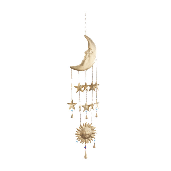 DecMode Gold Eclectic Metal Moon and Sun Windchime Bell with