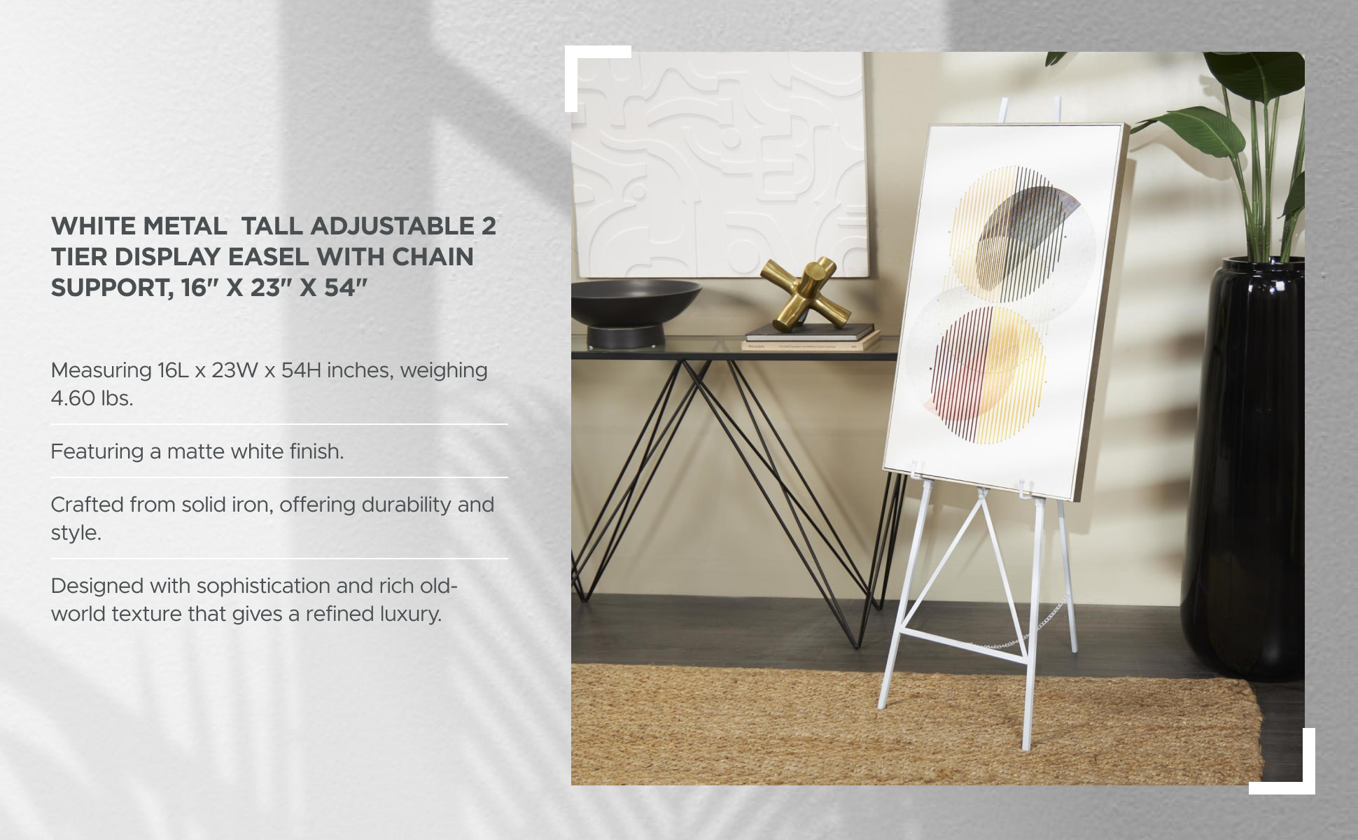 Litton Lane 54 in. White Metal Tall Adjustable Minimalistic