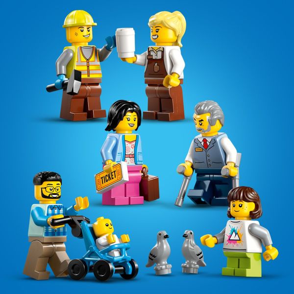 Includes 6 minifigures, a baby figure and 2 pigeon figures for role play.