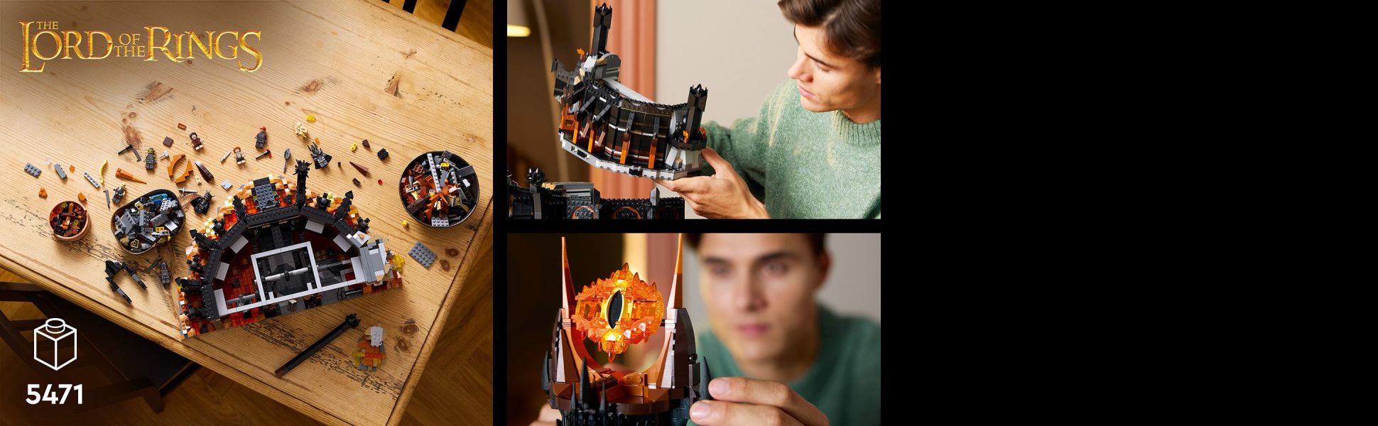 Craft a meticulously detailed 5,471-piece replica of the ominous fortress towering high above Middle-earth .