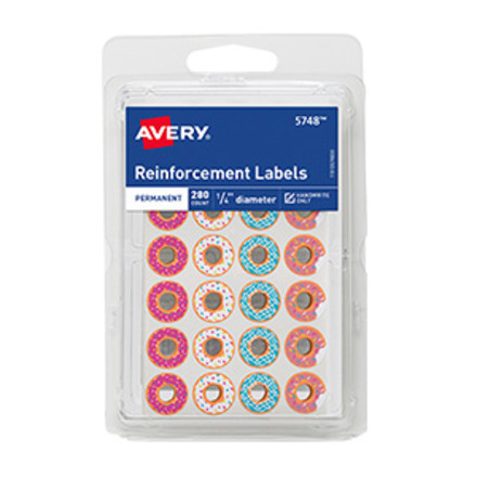 Avery® White Self-Adhesive Reinforcement Labels - 0.3 Diameter - 3 x Holes  - Round - White - Polyvinyl - 1000 / Pack - Kopy Kat Office